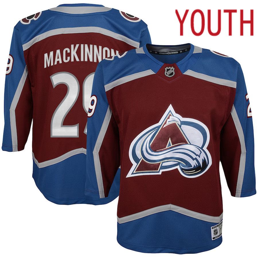 Youth Colorado Avalanche 29 Nathan MacKinnon Burgundy Premier Player NHL Jersey